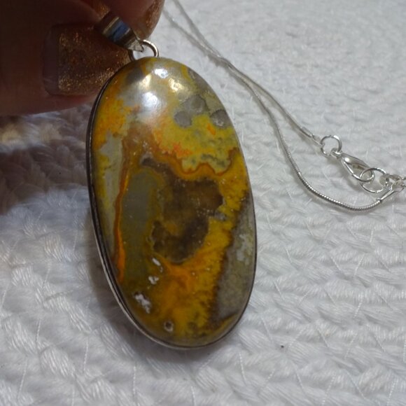 Stunning BUMBLE BEE JASPER Handmade Sterling 925 Pendant/Chain #980C - Picture 2 of 3